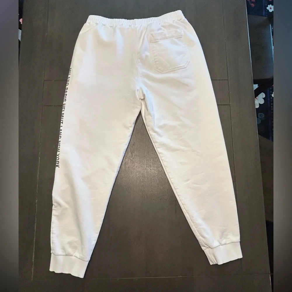 Men’s Helmut Lang MILANO PARIS NEW YORK white heavyweight luxe logo joggers LG